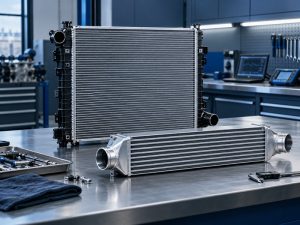 Radiatore e intercooler automotive in officina specializzata